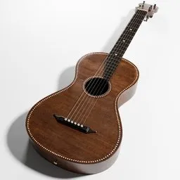 Detailed Blender 3D model of a vintage Baroque guitar with realistic textures and design, perfect for digital art projects.