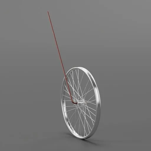 Detailed 3D model of a bicycle wheel rim with spokes and Al-Dananah game stick, designed for Blender, with quads and subdivision control.