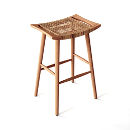 "Add charm to your outdoor space with this stunning Outdoor Bar Stool made of wood and flat wicker seating. Its smooth finish and tapered legs give it a classic touch. Perfect for any professional studio or simply for relaxing outdoors." Keywords: Outdoor Bar Stool, wood, wicker seating, tapered legs.