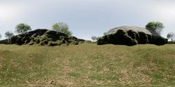 16K HDR panorama featuring a lush green landscape under a clear sky for realistic scene lighting.