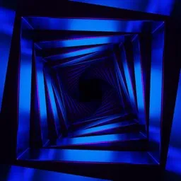 Blue illuminated 3D spiral tunnel model designed in Blender, suitable for seamless loop animations.