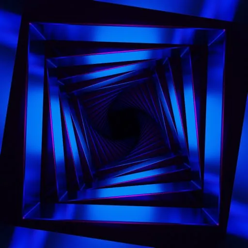 Blue illuminated 3D spiral tunnel model designed in Blender, suitable for seamless loop animations.
