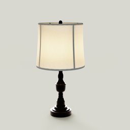 "Metal Table Lamp: A highly detailed 3D model of a classic lamp set with a black base and fabric shade. Inspired by Richard Benning and rendered with Blender 3D, this dim lantern adds a touch of elegance to any scene. Perfect for Blender enthusiasts seeking realistic lighting options."