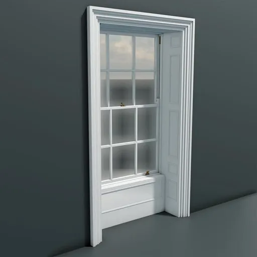 Low-poly Blender 3D model of a white Sash Window with detailed framing, optimized for architectural renders.