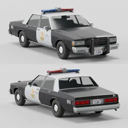 Detailed vintage police car 3D model, optimized for Blender, game-ready, with exterior design.