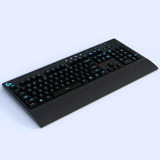 High-quality 3D model of illuminated wireless keyboard for Blender rendering and gaming asset design.