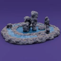 Stylized rocky lake and cliffs