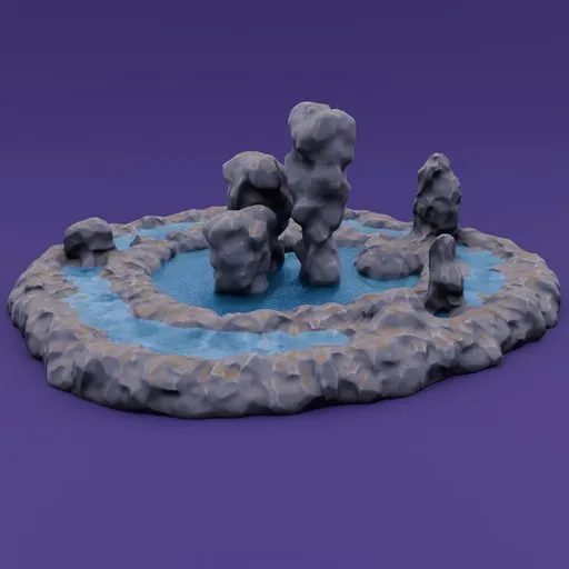 Stylized rocky lake and cliffs