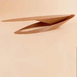 "Ultra modern ellipse shaped coffee and center table made of plywood, featuring a unique curved design and copper elements. Winner of various design contests and featured in top design magazines. 3D model for Blender 3D."