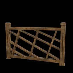 Detailed wooden fence 3D model with crisscross pattern, compatible with Blender for construction scenes.