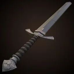 Detailed Blender 3D render of a barbarian-style sword with intricate hilt design, ideal for historical military simulations.