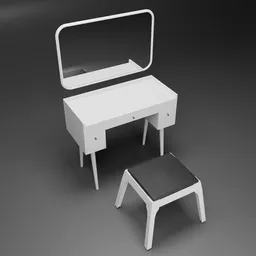 Modern minimalist 3D makeup desk model with stool for Blender rendering, sleek design.