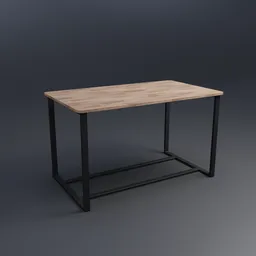 "Simple MDF Desk with Metal Structure - 3D Model for Blender 3D: A sleek Scandinavian design featuring a tall, angular and asymmetrical build. The untextured wooden top sits atop a sturdy metal frame, perfect for any modern workspace."