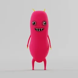 "Kid Monster Character Rigged 3D Model for Blender 3D - Low-poly, clean topology and realistically proportioned with UVs and rigging for easy animation. Inspired by Mike Winkelmann, this loveable pink and yellow creature is perfect for ravers, toy collectors, and monster enthusiasts alike!"