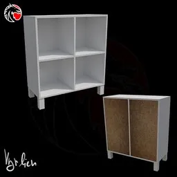 Detailed Blender 3D model showcasing open and closed views of a modern white wardrobe with cork doors.