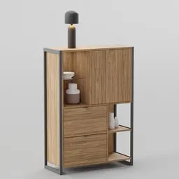Detailed 3D highboard shelving model with wood finish and modern design, created for Blender rendering.