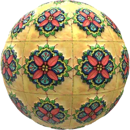 Seamless PBR texture of Mexican ceramic floor with color adjustment, scale, aspect ratio settings, and additional configuration options.