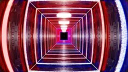 Vibrant 3D sci-fi tunnel with reflective surfaces and dynamic lighting for Blender modeling and animation backgrounds.