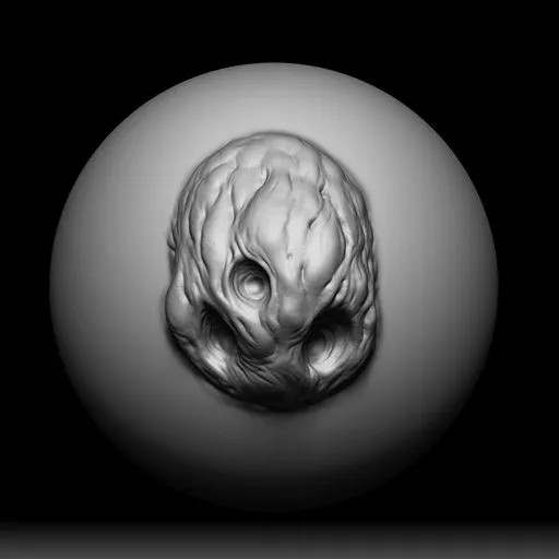 Blender 3D sculpting brush shaping a textured, monster-like surface detail for 3D models.