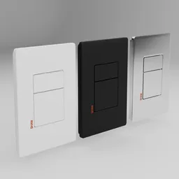 Detailed 3D render of white and black flush buttons for modern toilets in Blender.