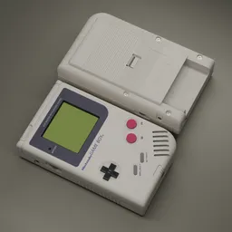 "Nintendo Game Boy 3D model, inspired by Ludwik Konarzewski and hyperdetailed with crisp render. Designed in Blender 3D and rendered with Octane, this white and purple console features a green screen and is perfect for 80s gaming enthusiasts. Trending on ArtStation with 1024 pixels, this Neo-classical design is ready for your next project."