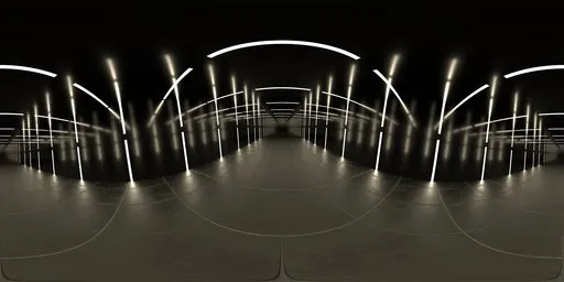 Illuminated 3D studio environment with warm lighting setup for realistic scene rendering.