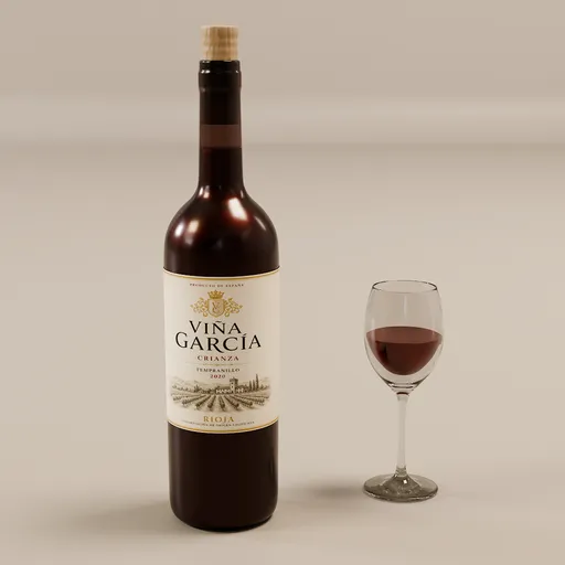 Red Wine Bottle with Glass