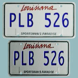 3D rendered Louisiana license plate model for cars and trucks in Blender 3D, suitable for general vehicle visualization.