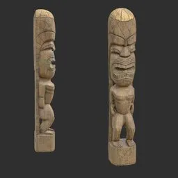 Tiki God Monolith Head Statue Moss Wood