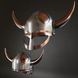 Detailed 3D model of ancient horned helmet with high-quality metal textures, optimized for Blender.