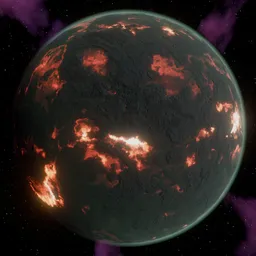 Detailed 3D render of a lava-covered planet with glowing magma, suitable for Blender 3D projects.