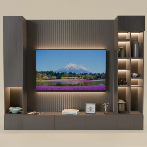 Modern TV wall with decorations