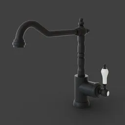Detailed 3D model of a matte black vintage-style faucet, compatible with Blender for rendering and design.