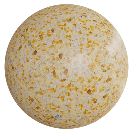 High-resolution yellow terrazzo PBR texture for 3D flooring designs in Blender and other 3D applications.