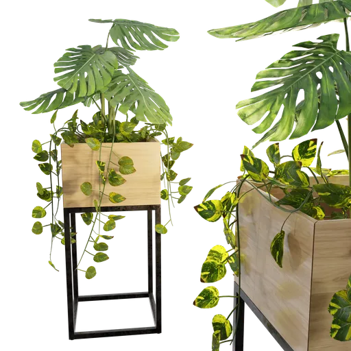 Realistic 3D-rendered tropical vase with lush green foliage for Blender modeling and nature-themed scenes.