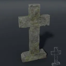 Cross-shaped gravestone 3D model render, suitable for Blender and game development.