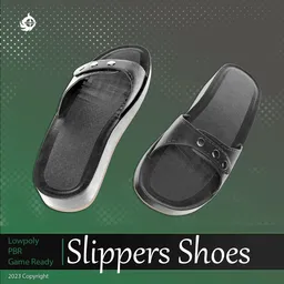 Realistic black 3D slipper model, low poly and PBR textured for Blender rendering and game integration.