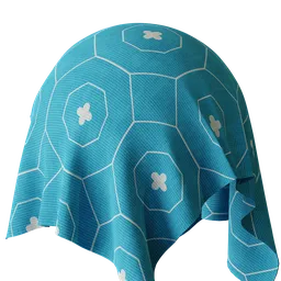 High-quality PBR textile with a blue geometric design for 3D modeling and Blender artists.