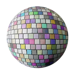 High-resolution PBR mosaic tile texture with colorful, varied tiles and golden glitter for 3D art in Blender.