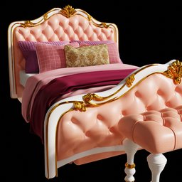 Highly detailed Blender 3D model of a queen-size, tufted bed with luxurious textures and customizable leather color.