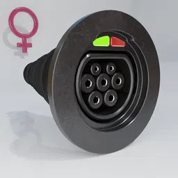 Detailed 3D rendering of an electric vehicle charging socket, female end for station, compatible with Blender.