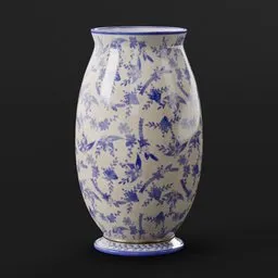 "Antique Ceramic Vase 01 - a stunning 3D model for Blender 3D. This blue and white vase features intricate bird designs, inspired by Zhou Jichang and rendered with Unreal 3D. Created by James Ray Cock, this high-quality asset is perfect for any art project or game environment."