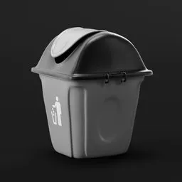 "Stylish monochrome 3D model of a trash bin with lid - perfect for factories, homes, and restaurants. Blender 3D software used for hyper realistic and environmentally conscious design."