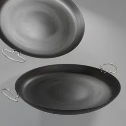 Detailed 3D model of a frying pan, optimized for Blender with realistic textures and materials.