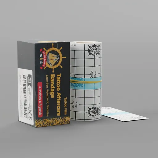 Detailed 3D render of tattoo aftercare bandage roll with box, ideal for Blender graphic design projects.