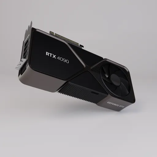 Detailed Blender 3D visualization of a graphic card with realistic textures and lighting.