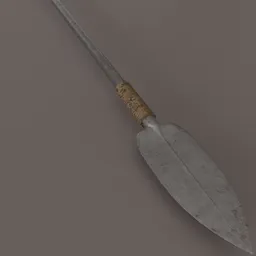 Detailed 3D replica of a Roman spear created with Blender and Substance Painter, showcasing authentic textures and design.