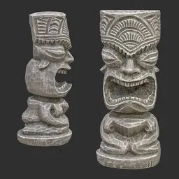 Tiki God Furious Yell Statue Stone