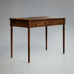 "Richter Writing Desk - Two Drawer Espresso Desk for Blender 3D. Inspired by William Didier-Pouget and James Peale. High quality ultra HD 3D model with realistic textures and symmetrical proportions."