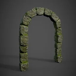 Highly detailed Blender 3D model featuring an archaic stone gateway with moss textures, perfect for historical scenes.